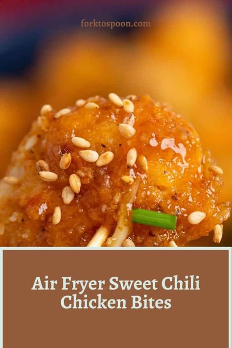 AIR FRYER SWEET CHILI CHICKEN BITES Sweet Chili Chicken Air Fryer, Sweet Chili Sauce Chicken, Sweet Chili Recipe, Chicken Receipe, Sweet Red Chili Sauce, Sweet Chili Sauce Recipe, Sweet Chilli Chicken, Chicken Breast Crockpot Recipes, Sweet Chili Chicken