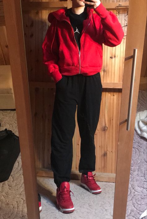 Red Zipper Hoodie Outfit, Red Techwear, Red Hoodie Outfit Men, Edgy Outfits Boys, Red Streetwear Outfit, Red Street Style, Red Hoodie Outfit, Sagittarius Aesthetic, Red Moodboard