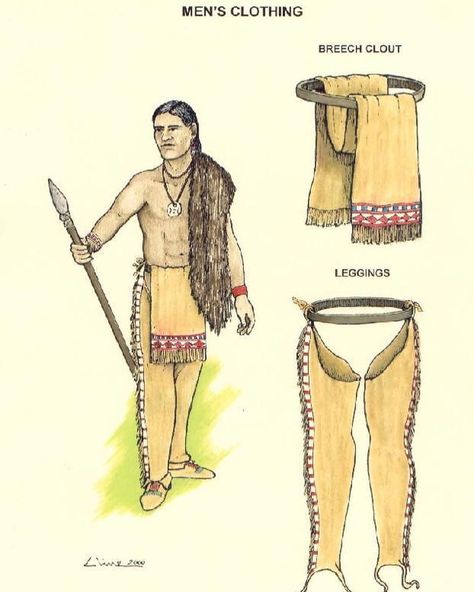 This is the classic men’s garment especially for young men… It includes a loincloth that’s called a “breech” and long #leggings —the color of which will indicate what #tribe you belong to…, Red leggings were an indication that you are a warrior from the #newengland coast..., and white were an indication that you were a brave from the #greatlakes nations... These #color distinctions were particularly useful during battle… So dudes..., everytime you “pull up your #britches” that's Indian! Native American Dress, Mode Steampunk, Dibujo Simple, Native American Regalia, Native Dress, Native American Clothing, Native American Men, Native American Crafts, Native American Peoples