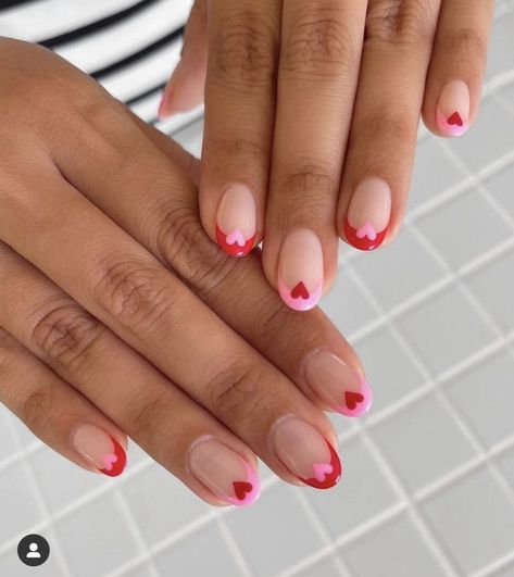 February Nails, Cute Gel Nails, Short Nail Designs, Heart Nails, Dream Nails, Fire Nails, Funky Nails, French Tip Nails, Short Acrylic Nails