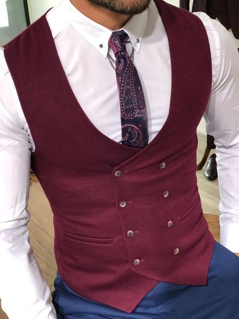 Red Dress Ideas, Man Fashion Style, Men Vest Outfits, Vest Outfits Men, Mens Vest Fashion, Prom Suits For Men, Chaleco Casual, Blazer Outfits Men, Double Breasted Vest