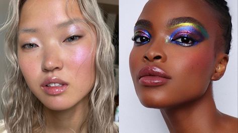 Chrome Makeup Is the Coolest Way to Wear Metallics for Spring 2023 | Glamour Chrome Makeup Look, Chrome Makeup, Make Up Lip, Chrome Eyeshadow, Yellow Chrome, Blue Chrome, Fun Makeup, Top Makeup, Metallic Eyeshadow