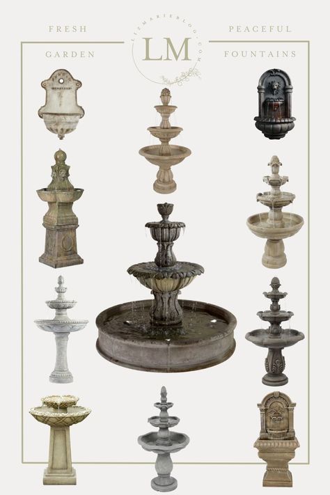 15+ Antique-inspired Fountains for a Peaceful Garden Cottage Fountain, Spanish Fountain, French Fountains, Yard Fountain, Garden Section, Antique Fountain, Patio Fountain, Outdoor Wall Fountains, Peaceful Garden