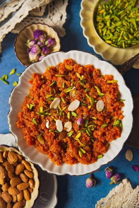 Gajar Halwa With Khoya (Carrot Halwa Recipe) - Sinfully Spicy Khoya Recipe, Carrot Halwa Recipe, Gajar Halwa, Eid Recipes, Carrot Desserts, Carrot Halwa, Ramadan Desserts, Carrot Pudding, Desi Khana