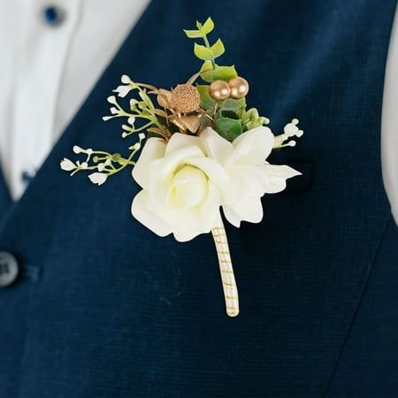 White Artificial Boutonniere Flower Elevate the groomsmen's attire with our White Silk Rose Boutonniere, a refined touch of elegance that adds a perfect floral accent to any suit. Crafted with precision, this boutonniere features real-touch artificial flowers that mimic the softness and authenticity of fresh blooms. The realistic white silk rose exudes sophistication, complemented by meticulously crafted greenery, creating a timeless accessory that stays fresh throughout the celebration. White S Flower Pocket Square, Prom Flowers Corsage, Flower Pocket, Rose Boutonniere, Prom Flowers, Beaded Leaf, Real Touch Flowers, Flower Corsage, Artificial Rose