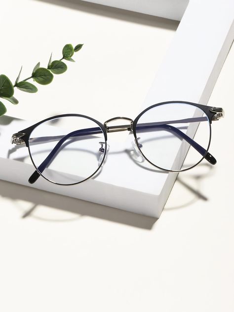 Collar    Browline Embellished   Women Accessories Cute Metal Glasses Frames, Browline Glasses Aesthetic, Browline Glasses Women, Cute Wire Frame Glasses, Metal Specs Frames, Glases Girl Aesthetic, Wire Frame Glasses Aesthetic, Browline Sunglasses, Browline Glasses