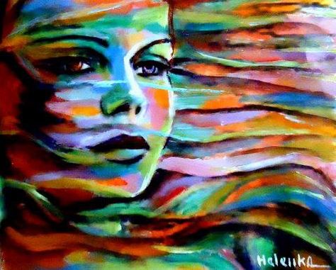 Portrait | Helena Wierzbicki Expressionist Painting, Colorful Portrait, Face Art, Art Paint, Framed Canvas Prints, Oil Paintings, Online Art Gallery, Painting Inspiration, The Wind