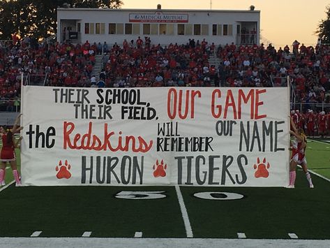 Rivalry Football Game Posters Funny, Cheer Run Through Signs Football, Cheer Banners For Football, Football Run Through Signs, Senior Cheer Banners, Stuco Campaign, Barstool Ideas, School Spirit Ideas Pep Rally, High School Football Posters