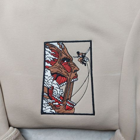 Embroidered Anime, Custom Embroidered Sweatshirt, Anime Custom, Anime Sweatshirt, Titans Anime, Embroidery Hoodie, Anime Tees, Embroidered Crewneck, Anime Gifts