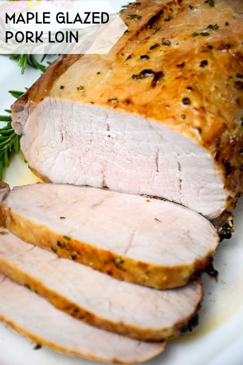 Maple Glazed Pork Loin Air Fryer #pork #maple #airfryer #porkloin #roastpork #rosemary #maplesyrup #syrup Pork Fried Rice Easy, Air Fryer Pork Loin, Pork Lion Recipes, Glazed Pork Loin, Baked Pork Loin, Pork Cooking Temperature, Air Fryer Pork, Easy Tomato Sauce, Glazed Pork