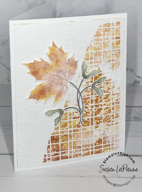 Stampin Up 2023-2024 Cards, Split Card Textures Dies, Soft Seedlings, Thanksgiving Cards Handmade, Fall Greeting Cards, Vintage Leaves, How To Do Splits, Leaf Cards, Tree Images