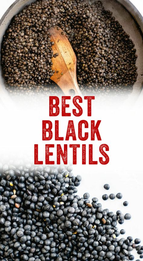 This seasoned black lentils recipe is a tasty way to cook lentils, simmered in broth with garlic and herbs. Serve them as a side or use in salads! #blacklentils #black #lentils #recipe Black Lentils Benefits, How To Cook Black Lentils, Cava Black Lentils Recipe, Black Lentils Recipe, Mediterannean Recipes, Black Lentil Recipes, Black Lentil Salad, Lentil Tacos Recipes, Cook Lentils