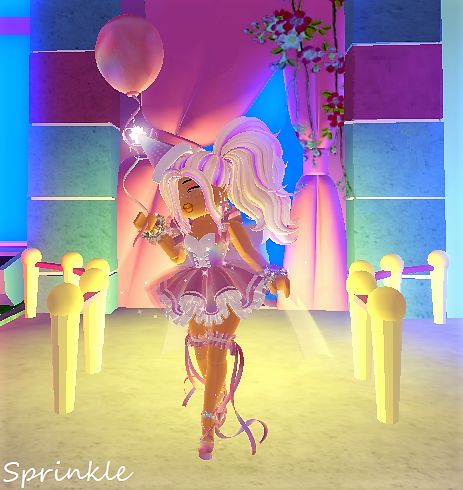 Hi! This is a Royale High Roblox outfit idea for you to enjoy!  As every year we all celebrate our birthday! :D And what better than celebrating it with a beautiful outfit! From the bottom to the top this outfit is screaming at you happy birthday! Finishing up the look with some pinkish pearlescent high heels and a glowing party hat. Royale High Birthday Party, Moana Fan Art, High Tea Outfit, Royale Outfits, Royals High, Cow Hat, Pencil Cases For Girls, Jimin Pictures, Queen Aesthetic