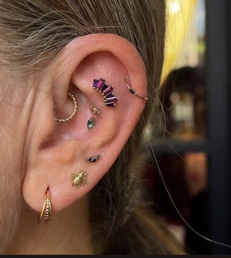 Ear Curation, Stretched Ear, Behind Ear Tattoo, Body Jewelry, Ear Cuff, Piercings, Tattoos, Gold, On Instagram