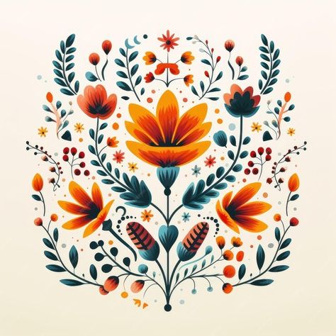 Polish Folk Art Delights Warm Earth Colors and Defined Pen Strokes | Premium AI-generated image Polish Folk Flowers, Traditional Folk Design, Polish Folk Tattoo, Scandinavian Folk Art Tattoo, Folk Art Patterns, Ukrainian Folk Art, German Folk Art, Folk Art Designs, Polish Flowers