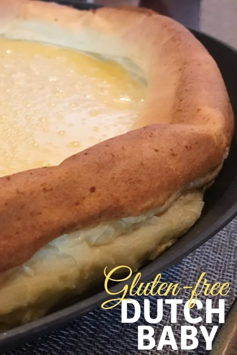 This easy gluten free Dutch Baby recipe is perfect for holiday breakfasts or a simple weekend brunch. Dutch Baby Pancake Gluten Free, Dutch Baby Gluten Free, Gf German Pancakes, Gluten Free Dutch Baby Pancake, Gf Dutch Baby, Gluten Free German Pancakes, Gluten Free German Pancake Recipe, Gluten Free Dutch Baby, Breakfast Ideas Gluten Free