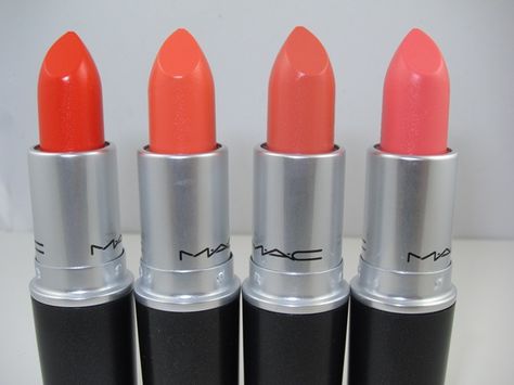 MAC All About Orange Lipstick. I wish they would re-release some of these (especially Sunny Seoul)! Mac Orange Lipstick, Pink Lipstick Mac, Lipstick Inspiration, Popular Lipstick, Mac Lipstick Shades, Orange Lipstick, Orange Lips, Lipstick Shade, A Muse