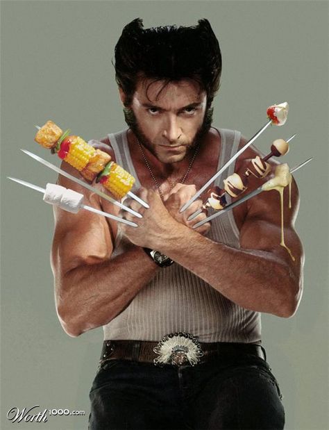 Oooo great idea- make (or buy) Wolverine's hands then stick kabobs out from them. display all other kabobs in plate/platter out in front of Wolverine. 19th Bday, Wolverine Claws, Hugh Jackman Logan, Wolverine Movie, James Howlett, Xmen Comics, Wolverine Art, Doner Kebab, Wolverine Hugh Jackman