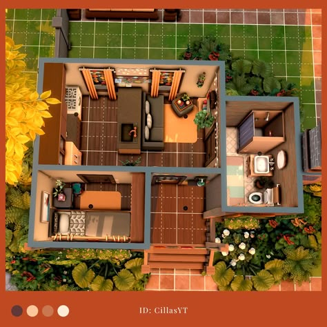 Sims Tiny House Layout, Micro Sims 4 House, Sims Mini House, Modern Tiny House Sims 4, Sims Tiny House Floor Plans, Tiny Starter Home Sims 4, Sims Tiny House, Sims 4 Micro Home Layout, Tiny Living Sims 4