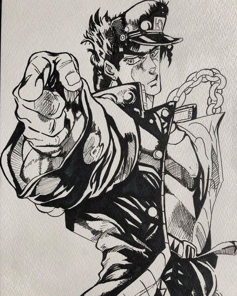 Jotaro Pointing Pose, Jotaro Kujo Drawing, Jjba Drawings, Jotaro Kujo Manga, Jotaro Manga, Kakegurui Cosplay, Jojos Bizarre Adventure Jotaro, Thumbnail Sketches, Kawaii Manga