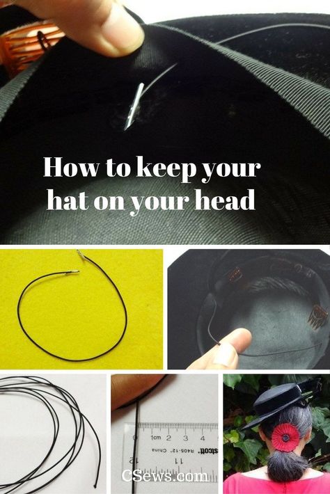 How to keep your hat on your head with hat elastics - DIY, hats, millinery - CSews.com Millinery Diy, Make Your Own Hat, Diy Hats, Diy Elastic, Hat Tutorial, Hat Decoration, Repair Clothes, Cocktail Hat, Diy Hat