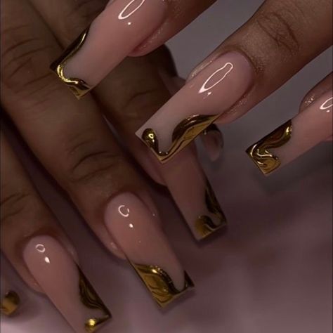 0A203 Gold Chrome Abstract Veil Drip Press on Nails Glue Included Custom Design Fast Free Ship - Etsy Nails Ideas November, Nail Design Winter, Nails Fall Winter, November Nails Ideas, November Nails Fall, Nails November, Prom Nail Designs, Gold Chrome Nails, Chrome Nails Designs