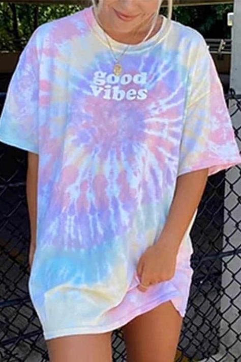 Leisure Dress, Tie Dye Shirt, Dye Shirt, Dye T Shirt, Good Vibes, Round Neck, Tie Dye, Dye, T Shirt