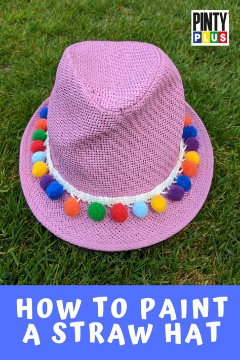 How to paint a straw hat - Pintyplus How To Paint A Straw Hat, Rafia Hat, Image Transfers, Straw Fedora, Outdoor Event, Summer Hat, Great Job, Image Transfer, Bubblegum Pink