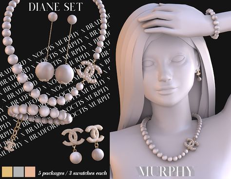 Diane Set [Chanel jewelry necklace bracelet earrings] sims 4 cc custom content accessories #ts4cc #sims4cc Lotes The Sims 4, Sims 4 Piercings, Chanel Set, Pelo Sims, The Sims 4 Packs, Sims 4 Body Mods, Sims 4 Cc Skin, Sims 4 Expansions, Tumblr Sims 4