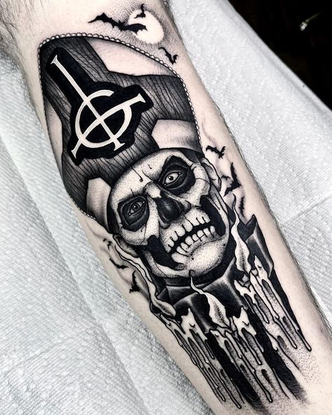 Papa Emeritus Ii, Ghost Metal Band, Ghost Banda, Ghost Tattoo, Papa Emeritus, Spooky Tattoos, Tattoo Artwork, Ghost Band, Gothic Tattoo