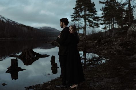 scotland elopement photographer 0250 Wild Couple Photoshoot, Goth Couple Photoshoot, Vampire Photo, Fantasy Vibes, Themed Engagement Photos, Scotland Elopement, Best Places To Elope, Burning Wood, Places To Elope