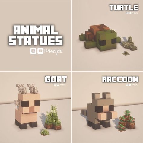 Floating Enchantment Table Minecraft, Things To Do In Minecraft With Friends, Cute Statues Minecraft, Turtle Statue Minecraft, Minecraft Mini Animal Statues, Minecraft Cute Animal Builds, Pig Statue Minecraft, Animal Statue Minecraft, Cool Minecraft Decorations