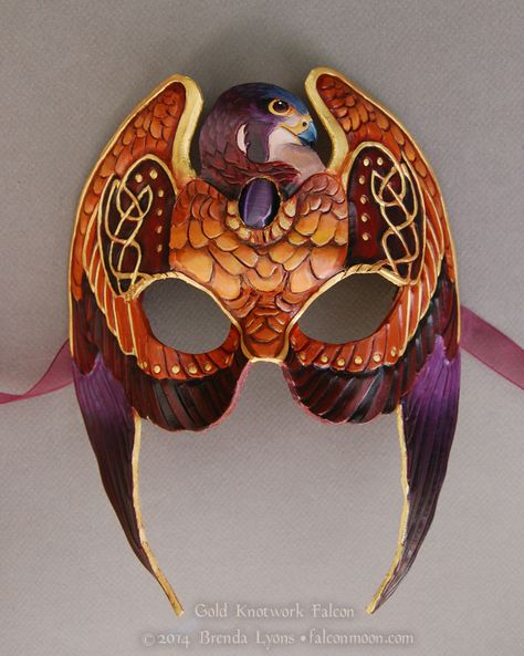 Gold Knotwork Falcon - Leather Mask with Stone Venetian Masks, Leather Mask, Cool Masks, Mardi Gras Mask, Masks Art, Carnival Masks, Animal Masks, Masks Masquerade, Beautiful Mask