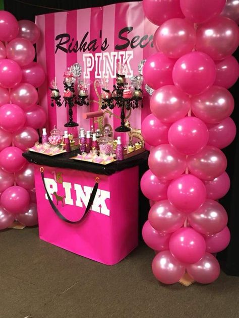 For Stacia VS party Birthday Themes For Teens, Best Birthday Themes, Pink Bday, Pink Birthday Party Decorations, Victoria Secret Party, Hotel Birthday Parties, 50 Shades Of Pink, 14th Birthday Party Ideas, Teenage Birthday Party