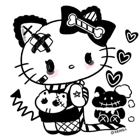 Kuromi Wallpapers, Halloween Sanrio, Hello Kitty Tattoos, Hello Kitty Images, Jirai Kei, Hello Kitty Themes, Hello Kitty Aesthetic, Kitty Images, Arte Van Gogh