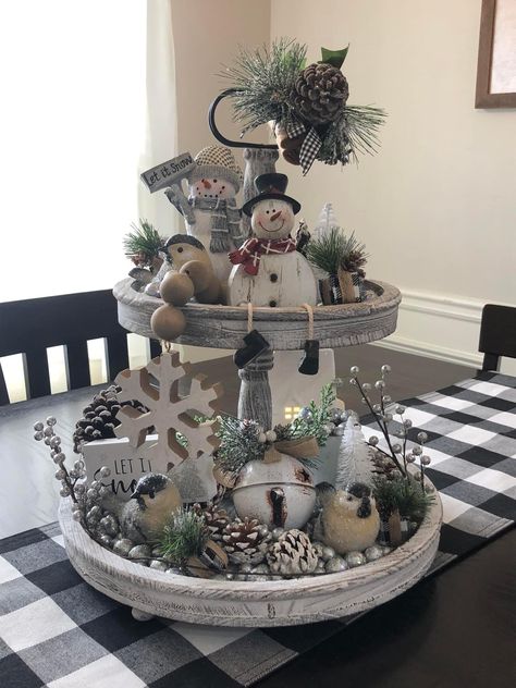 Winter Tiered Tray Ideas, Christmas Tray Decor, Winter Tray, Winter Tiered Tray Decor, Tray Decor Christmas, Christmas Tiered Tray, Christmas Tray, Christmas Decoration Ideas, Xmas Deco