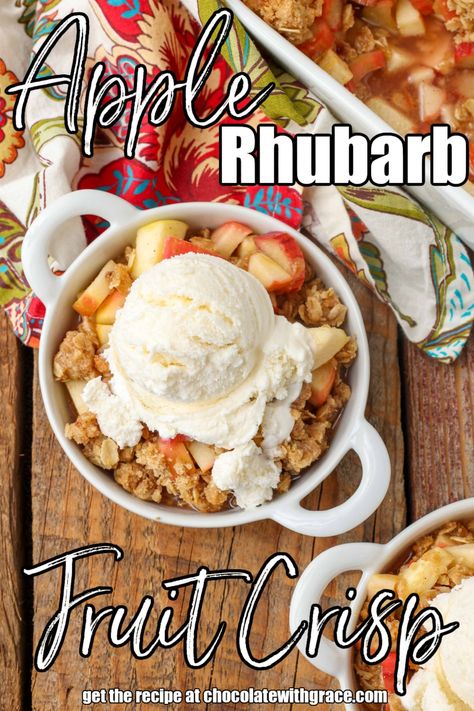 Apple Rhubarb Crisp Ruhbarb Crisp, Apple Rhubarb Crisp, Apple Oatmeal Crisp, Rhubarb Apple Crisp, Apple Baking, Rhubarb Oatmeal, Apple Rhubarb, Rhubarb Recipes Crisp, Rhubarb Bars