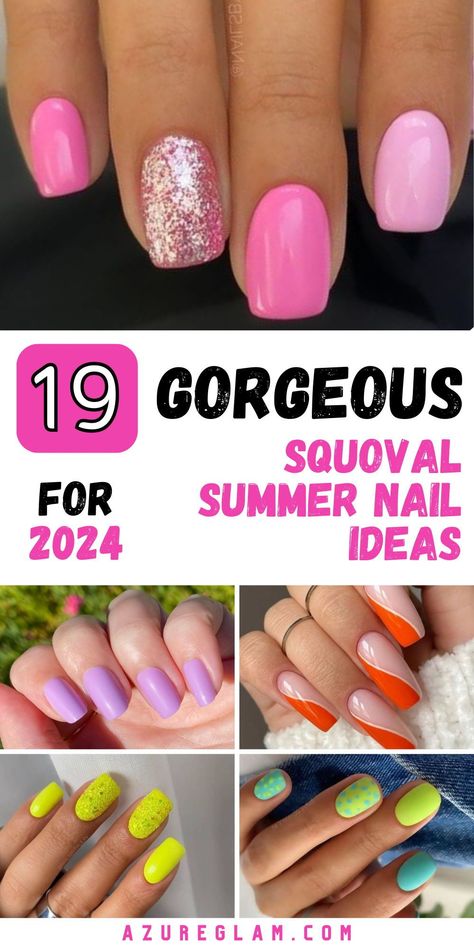 Embrace the season with our collection of 19 squoval summer nail ideas for 2024. From classic short nails to trendy geometric shapes, our lineup showcases the best of summer nail trends. Whether you're a fan of simple elegance or bold designs, these squoval nails are perfect for any occasion. Explore our selection and find the perfect summer nail idea to complement your style. Bright Summer Nails Designs, Best Summer Nail Color, Nail Polish Colors Summer, Bright Nail Designs, Pink Summer Nails, Cute Summer Nail Designs, Fun Summer Nails, Summer Nail Designs, Squoval Nails