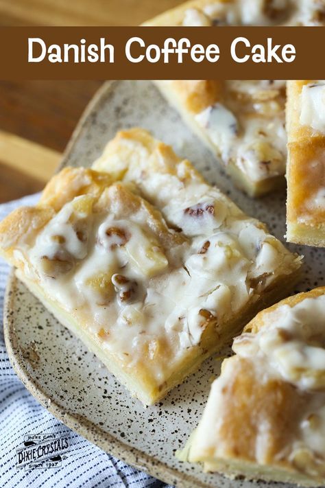 Invite a friend over and enjoy a piece of this buttery, flaky, and sweet #Danish #Coffee #Cake. This coffee cake is more like a #pastry, otherwise known as a #Kringle. Make this #breakfast or #bruch #recipe for a #holiday or just for a weekend with the family. Goes great with a cup of #coffee, or #tea. For more breakfast & brunch recipes visit www.dixiecrystals.com. #dixiecrystals Danish Coffee Cake, Kringle Recipe, Danish Kringle, Danish Bakery, Easy Pastry Recipes, Cookies And Cups, Kentucky Butter Cake, Cream Cheese Pound Cake, Light Cakes