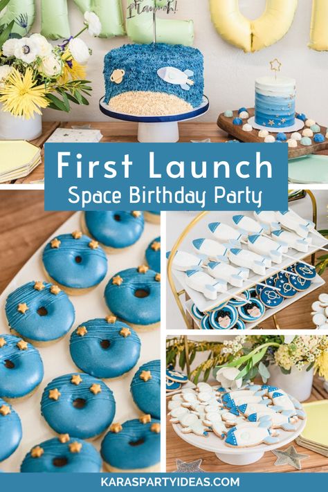 Kara's Party Ideas First Launch Space Birthday Party | Kara's Party Ideas First Blast Off Birthday, Space First Birthday Party Food, Blast Off 1st Birthday Party, 1st Space Birthday Party, 3 2 One Blast Off Birthday, First Birthday Outer Space Theme, Nasa First Birthday Theme, Outer Space One Year Old Party, First Launch Birthday Party