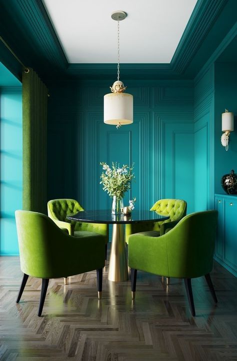 Dining Room Teal, Dining Room Trends, Dining Room Colors, Design Apartment, Interior Deco, Home Decor Trends, Room Colors, Interior Design Trends, Dining Room Decor