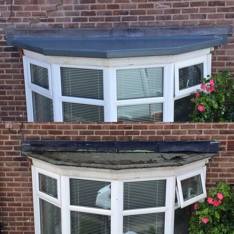 JR roofing Lancs Limited - Roofers in Blackpool - Fibreglass roof on bay window before and after Bay Window Roof, Flush Windows, Bay Window Design, Window Roof, Fibreglass Roof, Bay Windows, Home Fix, Roofing Services, Victorian Terrace