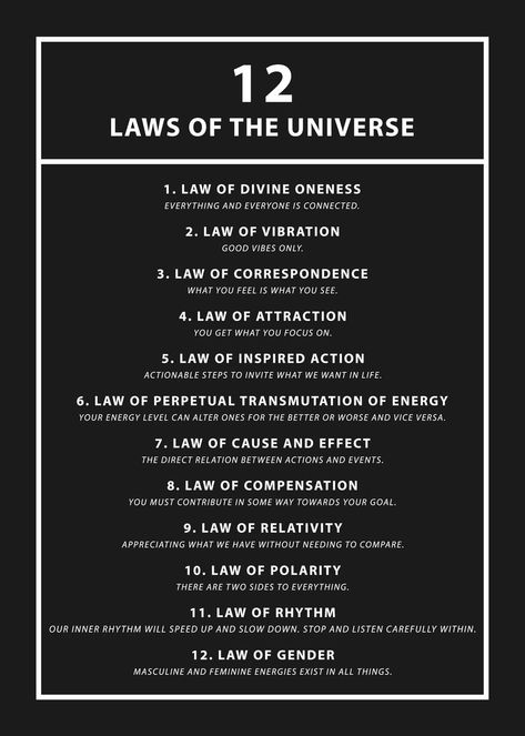 '12 Laws of the Universe' Poster by Five Senses Art | Displate Abm Strand, 12 Laws Of The Universe, The Laws Of The Universe, Senses Art, Karate Quotes, Laws Of The Universe, Conduit Bending, Universal Laws, 48 Laws Of Power