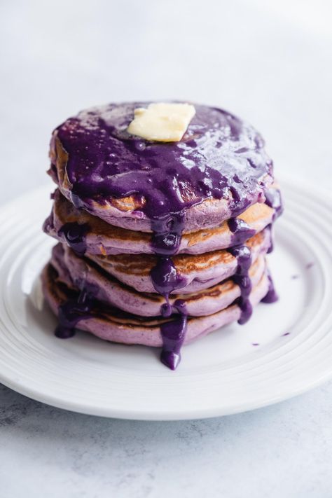 The Ube Stack by Ninong’s Dessert Lab! Ube Pancakes, Buttermilk Baking, Powdered Buttermilk, Chinese Snacks, Coconut Syrup, Purple Yam, Asian Snacks, Cookie Butter, Asian Grocery