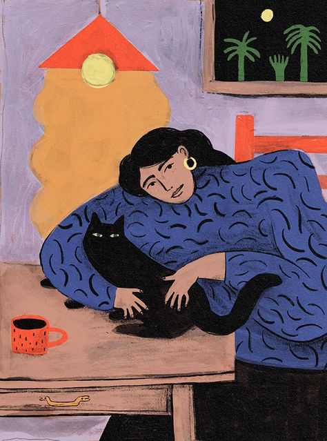 Lockdown Drawing, Japon Illustration, Design Editorial, Arte Inspo, Cat Illustration, Drawing Painting, Cat Lady, Painting Inspiration, Cat Art