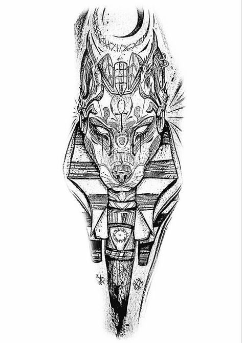 Anubis Drawing Tattoo, Anubis Tattoo Design Sketch, Anubis Tattoo Stencil, Anubis Tattoo Design, Tattoo Anubis, Egypt Tattoo Design, Mayan Tattoos, Egyptian Tattoo Sleeve, Sketch Style Tattoos