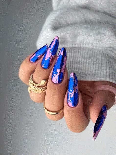 blue and pink metallic summer nails. summer nails designs Pink Blue Nails, Nails Guide, Summer Nails Designs, Tropical Nail Art, Summer Nails Summer, Bright Nail Designs, Nail Coat, Nails Summer Nails, Summer Nail Designs