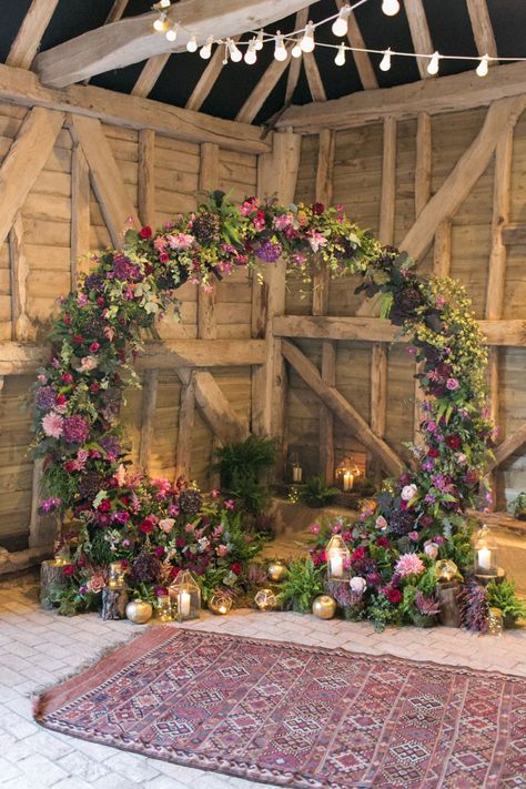 Purple Wedding Inspiration, Moon Gate, Plum Wedding, Wooden Trunks, Wedding Arch Flowers, Rustic Romance, Fall Florals, Purple Wedding Flowers, Floral Moon