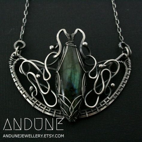 WINGED Labradorite Wire Wrapped Pendant by ANDUNEJewellery Mystical Silver Wire Wrapped Necklace, Wire Bat, Gothic Silver Wire Wrapped Necklace, Adjustable Wire Wrapped Labradorite Necklaces, Wire Wrapped Labradorite Oval Pendant Necklace, Wire Wrapped Labradorite Teardrop Pendant Necklace, Bat Pendant, Gothic Chic, Elven Jewelry