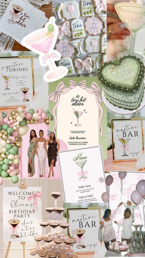 inspo bored created by me follow me on insta @eventswithzoe 21st Birthday Party Food, Dirty Martini Party, 21st Party Themes, 28th Birthday Ideas, Martini Party, 30th Birthday Themes, 21st Bday Ideas, Birthday Ideas For Her, Birthday Dinner Party